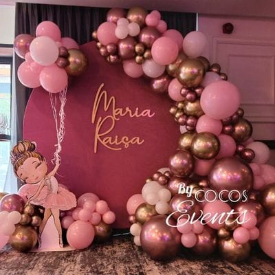 Aranajmente Baloane Botez cu Tematica Balerina - Decor botez Fetita