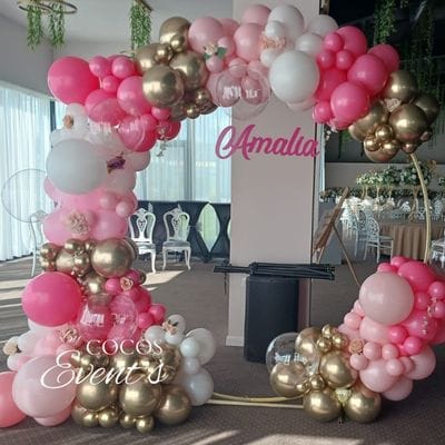 Arcada Baloane Roz cu Alb - Botez Fetita in Bucuresti
