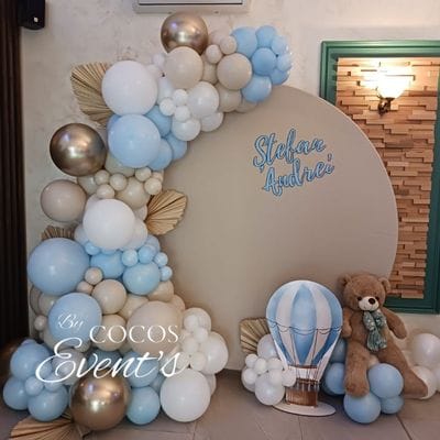 Arcada Baloane Botez Boho cu Albastru si Bej
