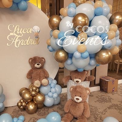 Aranjament Baloane Botez - Balon cu Aer Cald albastru