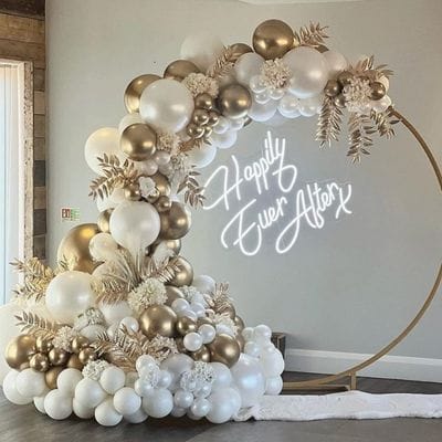 Arcada Baloane Nunta cu alb si auriu