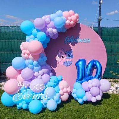Decor Baloane in tematica Stitch si Angel pentru Petrceri Copii 10 ani.