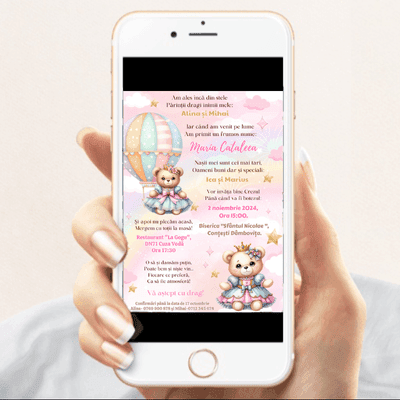 Invitatie Electronica pentru Botez Fetita - Tematica Ursulet