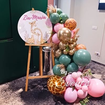 Sevalet Baloane cu Panou Bine ati Venit la Botezul meu - tematica Jungle botez fetita