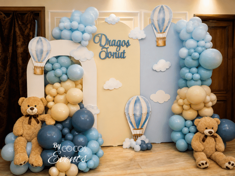Decor Baloane Premium pentru botez baiat cu ursulet in Ilfof