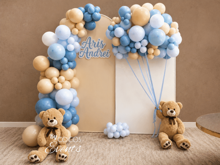 Decor premium cu ursulet si baloane albastre