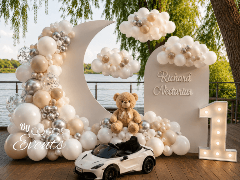 Decor Baloane cu Semiluna si Ursulet Botez in Snagov
