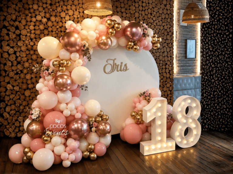 Decor baloane Masjorat Arcada 18 ani cu cifre volumetrice cu lumini
